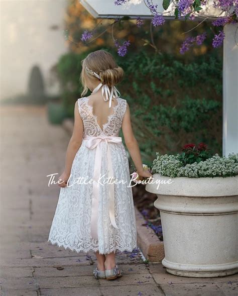 Bohemian Flower Girl Dress White Lace Flower Girl Dress Rustic Flower Girl Dress Boho Flower