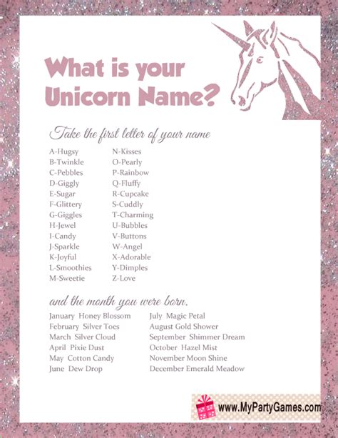 What Is Your Unicorn Name Free Printable Chicfetti Unicorn Names Free