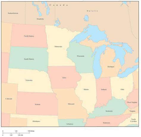 Usa Midwest Region Map With State Boundaries Map Resources