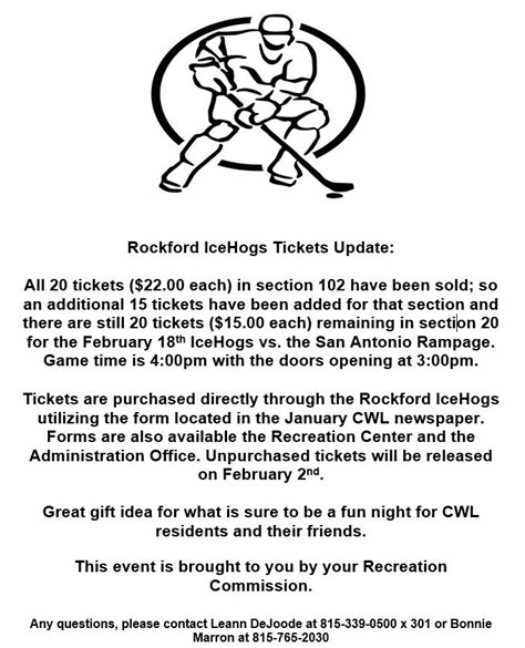 Rockford Icehogs Tickets Update Candlewick Lake Association Mckenna