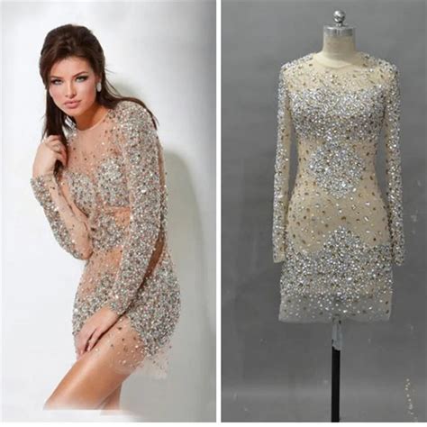 hot champagne luxury women short prom gown 2016 scoop neck beaded crystals short cocktail