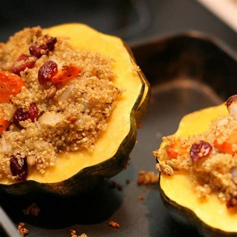 Baked Acorn Squash With Quinoa Cranberry And Apricot Stuffing Pumpkin