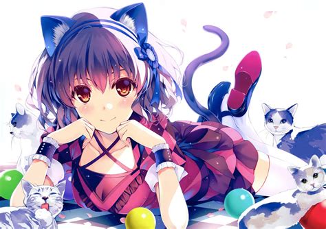 Download Blue Eared Anime Cat Girl Wallpaper