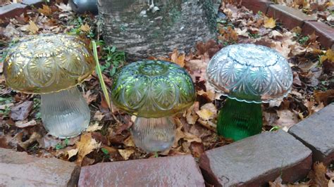 Repurposed Glass Mushroom Garden Decor Yard Art Garden Decor Glass
