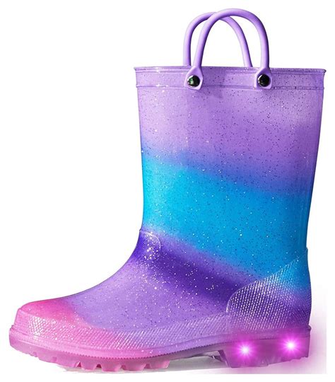 K Komforme Kids Light Up Rain Boot Blue Purple Glitter Toddler Girls