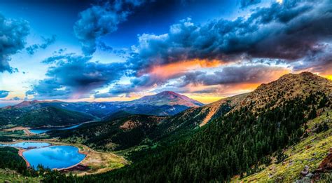2048x1132 Sunset Mountain Lake Landscape Wallpaper