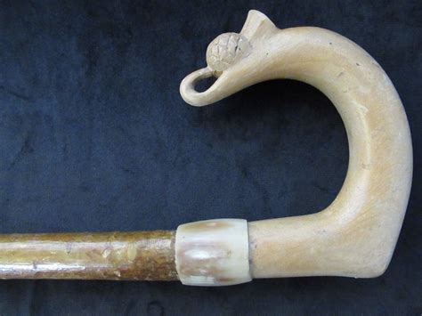 Vintage Carved Wood Rams Sheep Horn Thistle Shepherds Crook Walking