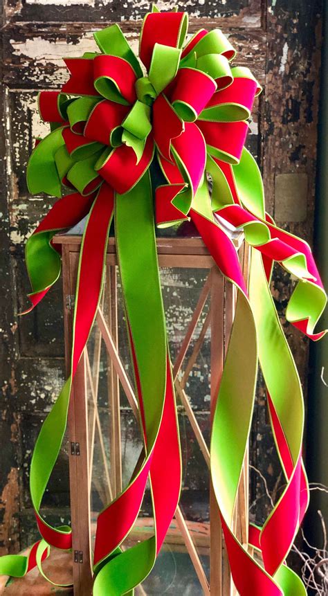 The Marilee Red And Green Velvet Christmas Tree Topper Bowxl Etsy