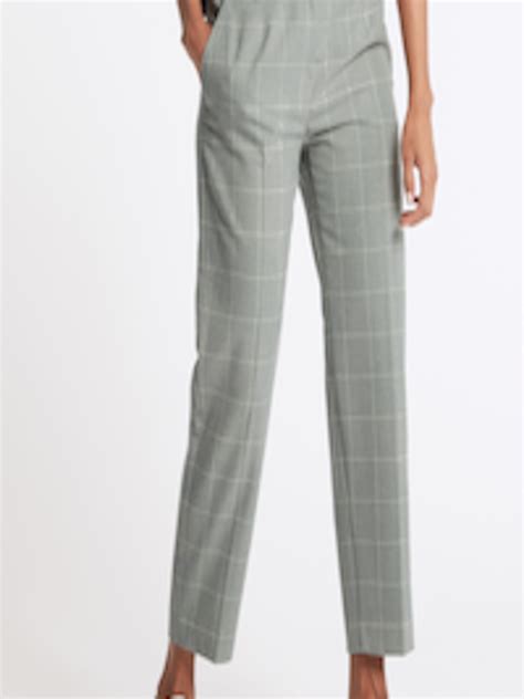 Buy Marks And Spencer Women Grey Regular Fit Checked Regular Trousers