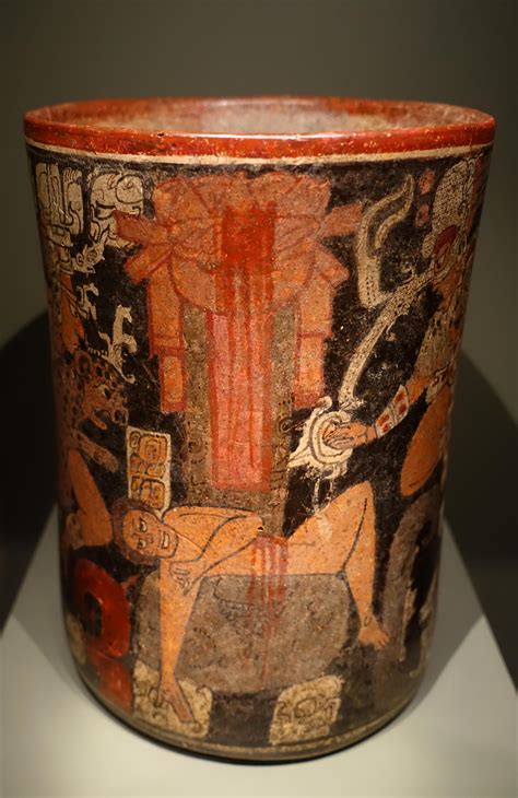 A Maya Ceramic Cylindrical Vessel With Sacrificial Scene Guatemala Or