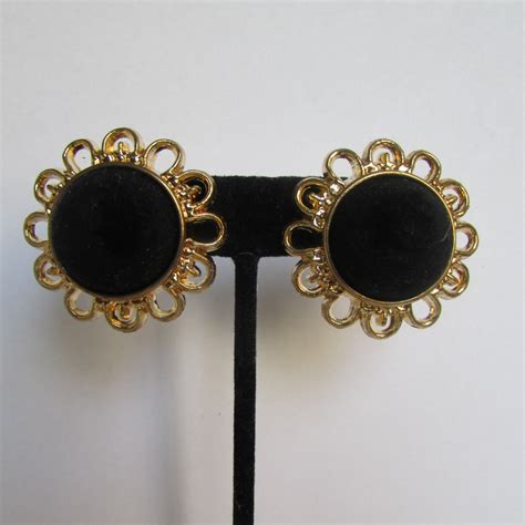 Vintage Earring Black Clip On Stud Earrings 90s Jewelry