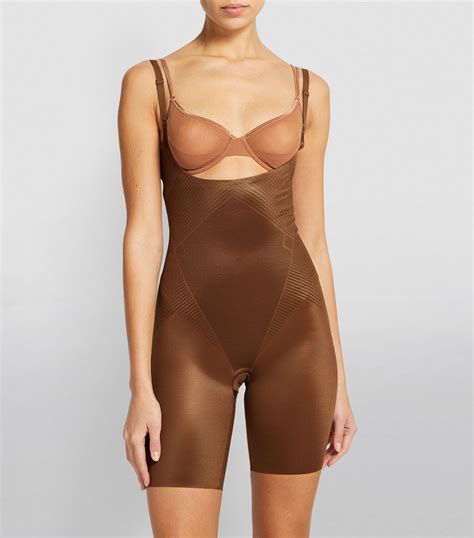 Womens SPANX Brown Open Bust Mid Thigh Bodysuit Harrods CountryCode