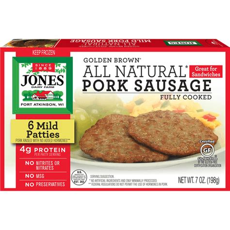 Jones All Natural Golden Brown Cooked Mild Pork Sausage Patties