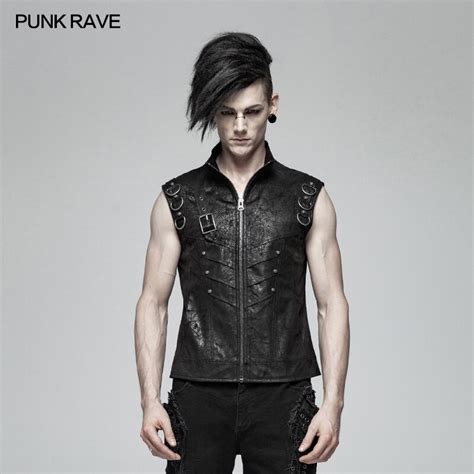 New Punk Rave Black Gothic Rock Pu Leather Personality Sleeveless Fashion Vest Mens T Shirt