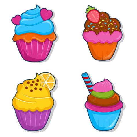 Vector Conjunto De Iconos Coloridos Dulces Cupcake Vector Premium