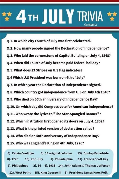 Read on for some hilarious trivia questions that will make your brain and your funny bone work overtime. Fourth of July Trivia Quiz | Trivia questions and answers ...