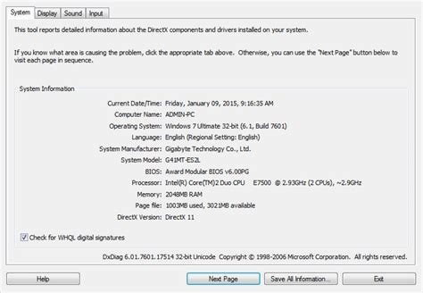 How To Check System Configuration In Windows 7 Using Directx Diagnostic