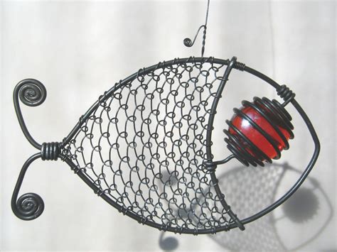 Red Eyed Wire Fish Sculpture