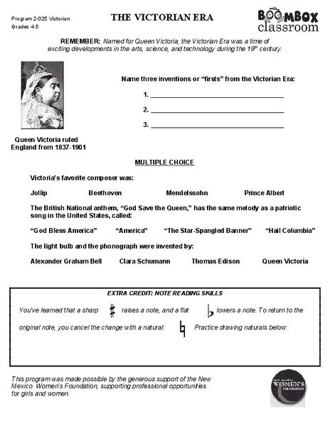 The Victorian Era Worksheet For 4th 5th Grade Lesson