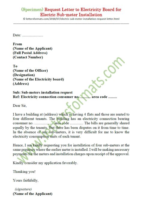 Authorization letter to collect example. Electric Sub-meter Installation Request Letter to Electricity Board