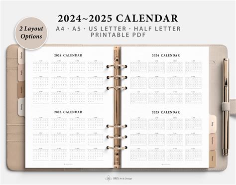 2024 2025 Year At A Glance Calendar Printable Two Year Calendar