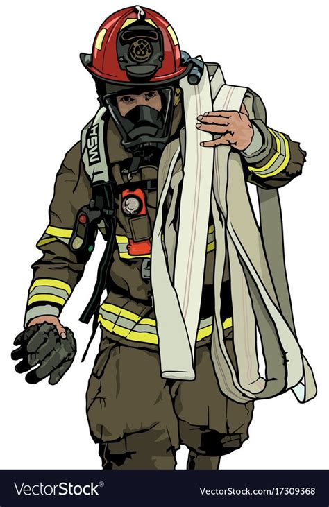 firefighter with fire hose over shoulder colored illustration download a free preview or high