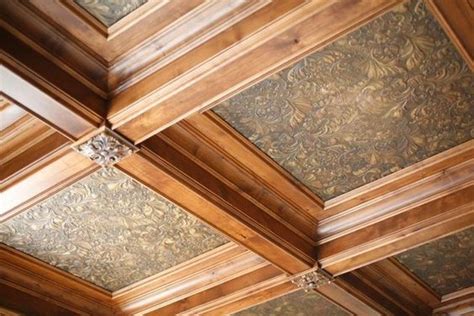 Exquisite Coffered Ceiling With Lincrusta Textured Vinyl And Faux Finish