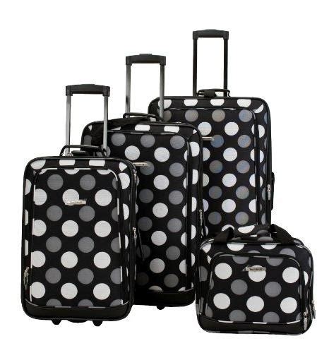 Rockland Pink Polka Dot 4 Piece Expandable Luggage Set