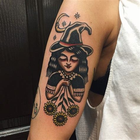 Traditional Style Witch Tattoo On The Right Arm Traditional Tattoo