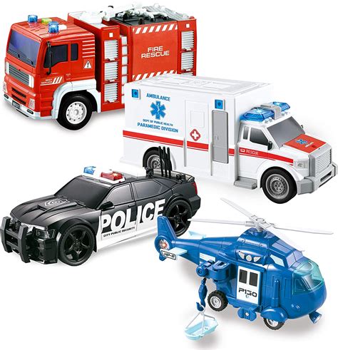 Joyx 4 Pack Friction Powered City Hero Play Set Including