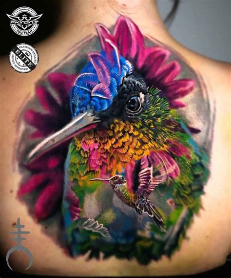 Very Colorful Hummingbird Tattoo On Back Best Tattoo
