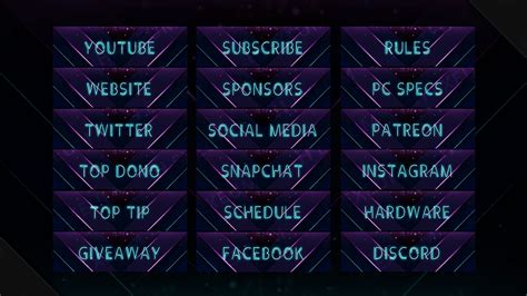 Blue And Purple Neon Twitch Overlay Package Webcam Screens Panels