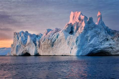 Greenland Ilulissat Glaciers At Ocean At Polar Night Stock Photo