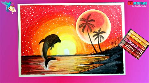 Dolphin Oil Pastel Sunset Scenery Drawing Filhosdolaranjal