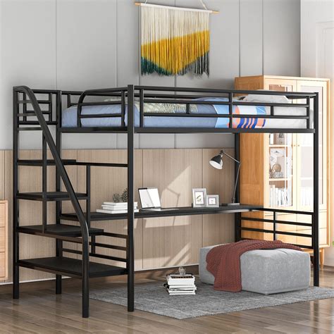 Buy Metal Loft Bed With Desk Twin Loft Bed With Stairs Heavy Duty