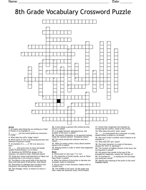 Crossword Puzzle For Grade 1