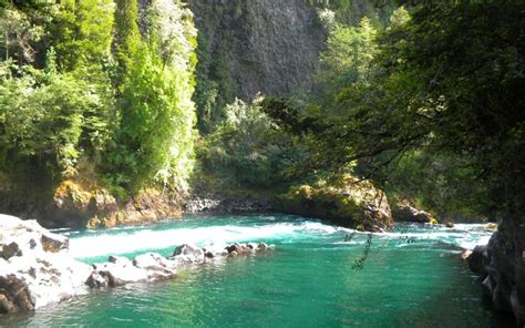 Nature Landscape River Mountain Trees Shrubs Turquoise Water Rock Chile