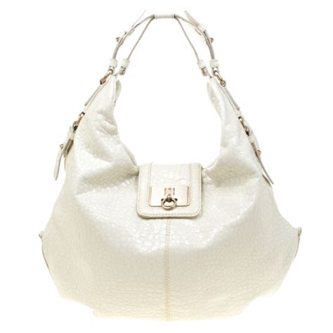 Givenchy White Textured Patent Leather Hobo Givenchy The Luxury Closet