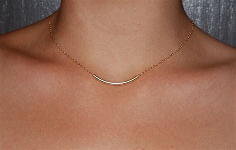 Gold Bar Necklace Curved Bar Necklace Minimalist Jewelry Etsy