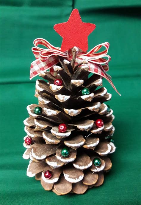 Pine Cone Christmas Tree Large Pine Cone Natural Tones With Red And
