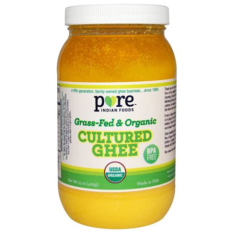 Pure Indian Foods Cultured Ghee Grass Fed And Organic 15 Oz 425 G