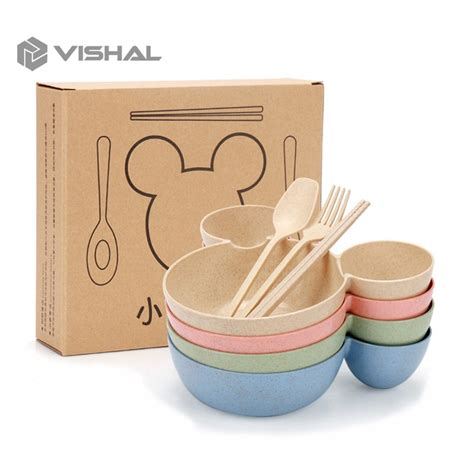 VISHAL Mangkok Set Peralatan Makan Anak 4 in1Bahan Jerami Gandum