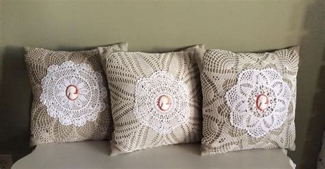 3 Small Crochet Pillows, Vintage Pillows, Display Pillows, Green Pillows, White Pillows ...