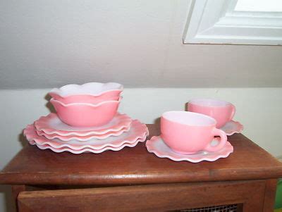Set Hazel Atlas Pink Ripple Crinoline Dishes 10 Pcs Antique Price