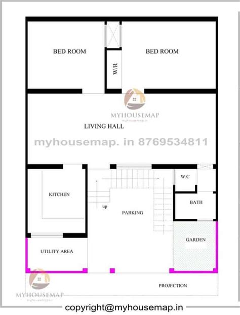 28×40 Ft House Plan 5 Bhk With Car Parking And Front Garden