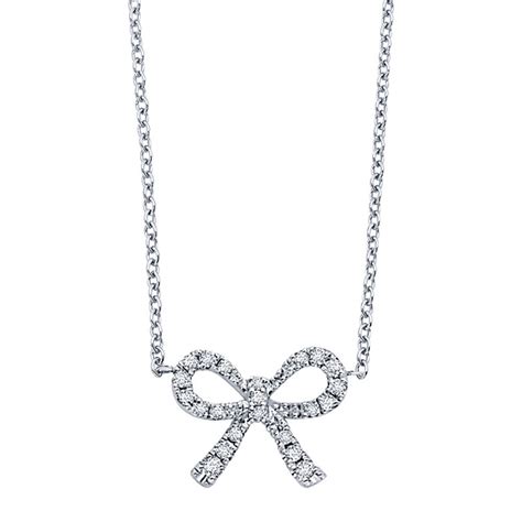 Diamond Mini Bow Necklace In 14k White Gold With 22 Diamonds Weighing