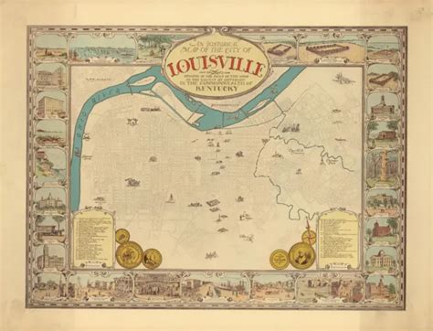 1934 Historical Pictorial Map Louisville Kentucky 11x14 Wall Print