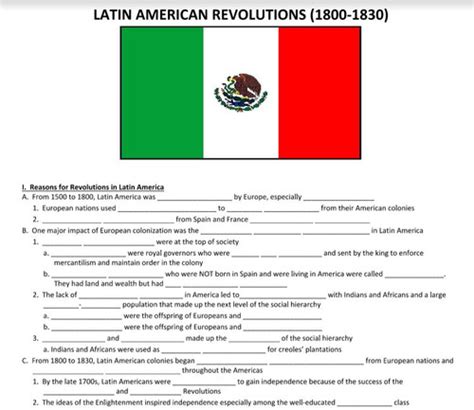 Latin American Revolutions Homework Worksheet Amped Up Learning