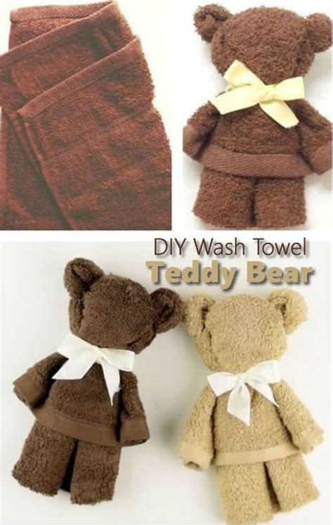 Diy Teddy Bear Towel Washcloth Teddy Bear Baby Crafts Diy Baby Stuff