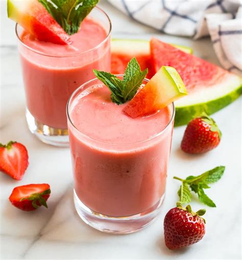 Cool Creamy Watermelon Smoothie With Frozen Strawberry And Yogurt The